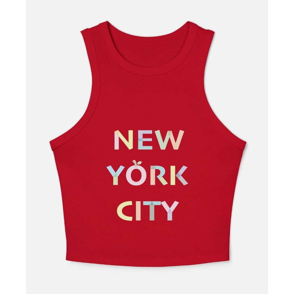 Women's "NEW YORK CITY PASTEL" designer graphic micro rib racer tank top